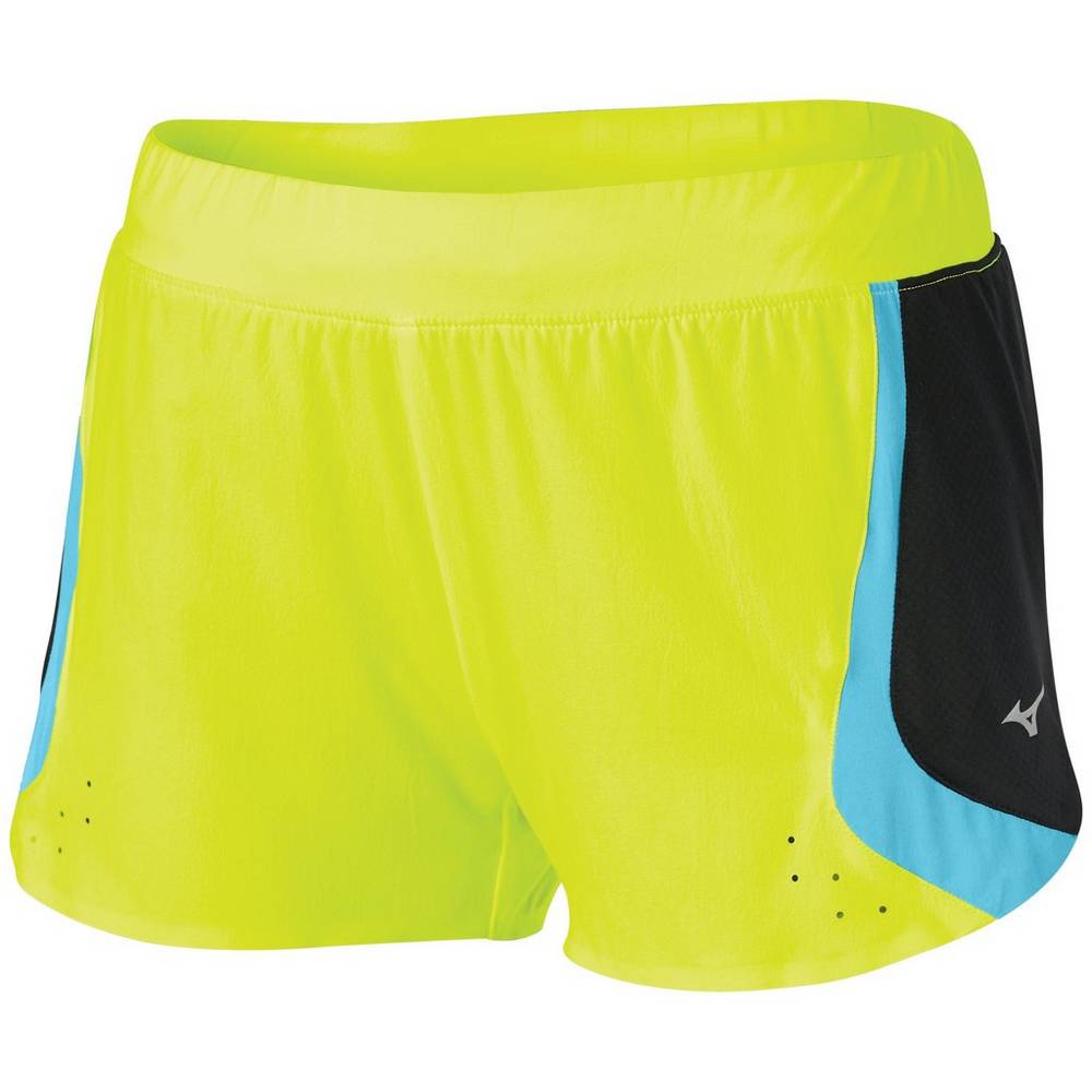 Mizuno Women's Aero 2.5" Shorts Yellow/Blue Turquoise (421667-ISR)